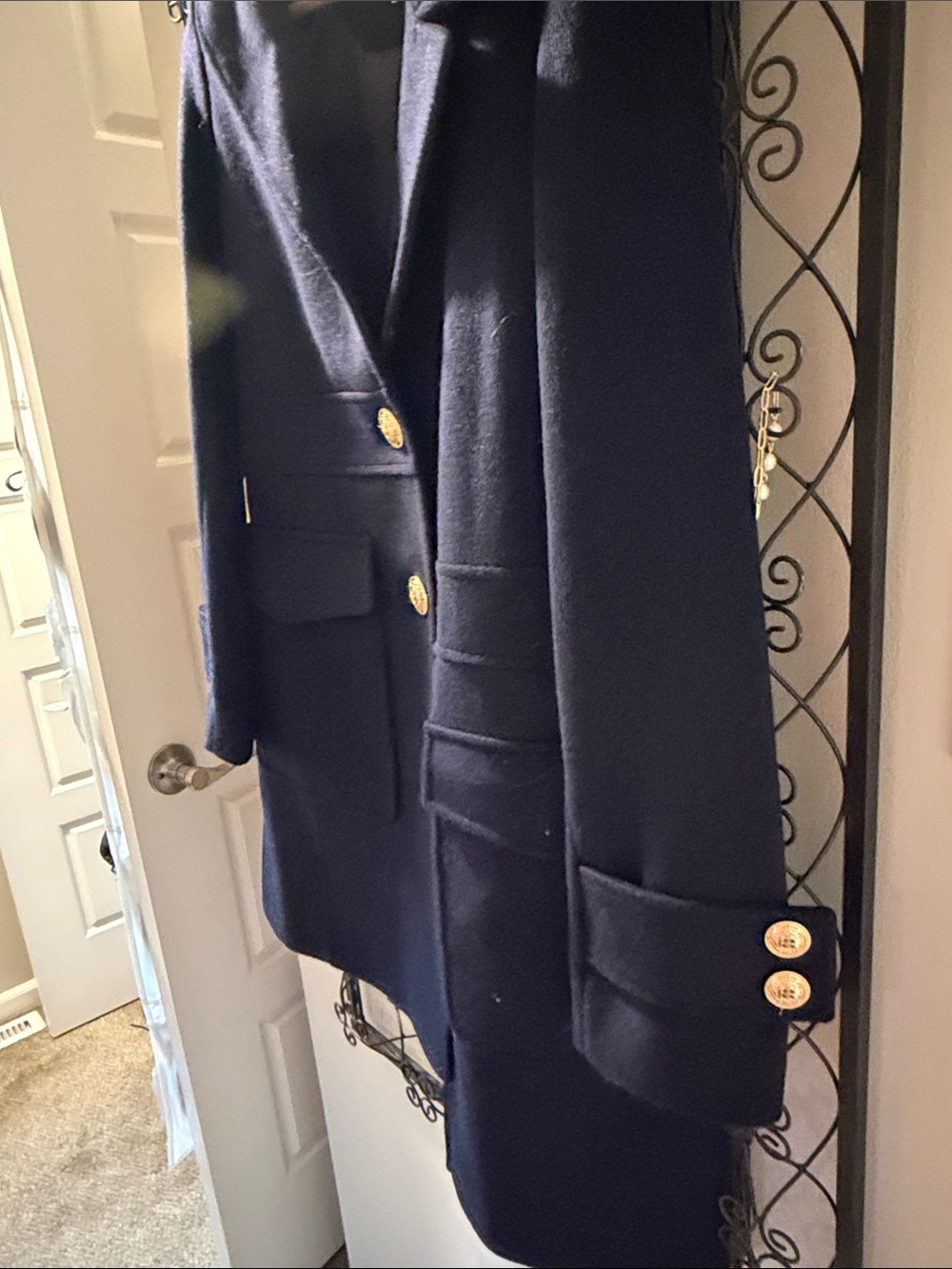 Sam Edelman Navy Pea Coat with Gold Buttons - Picture 3 of 5